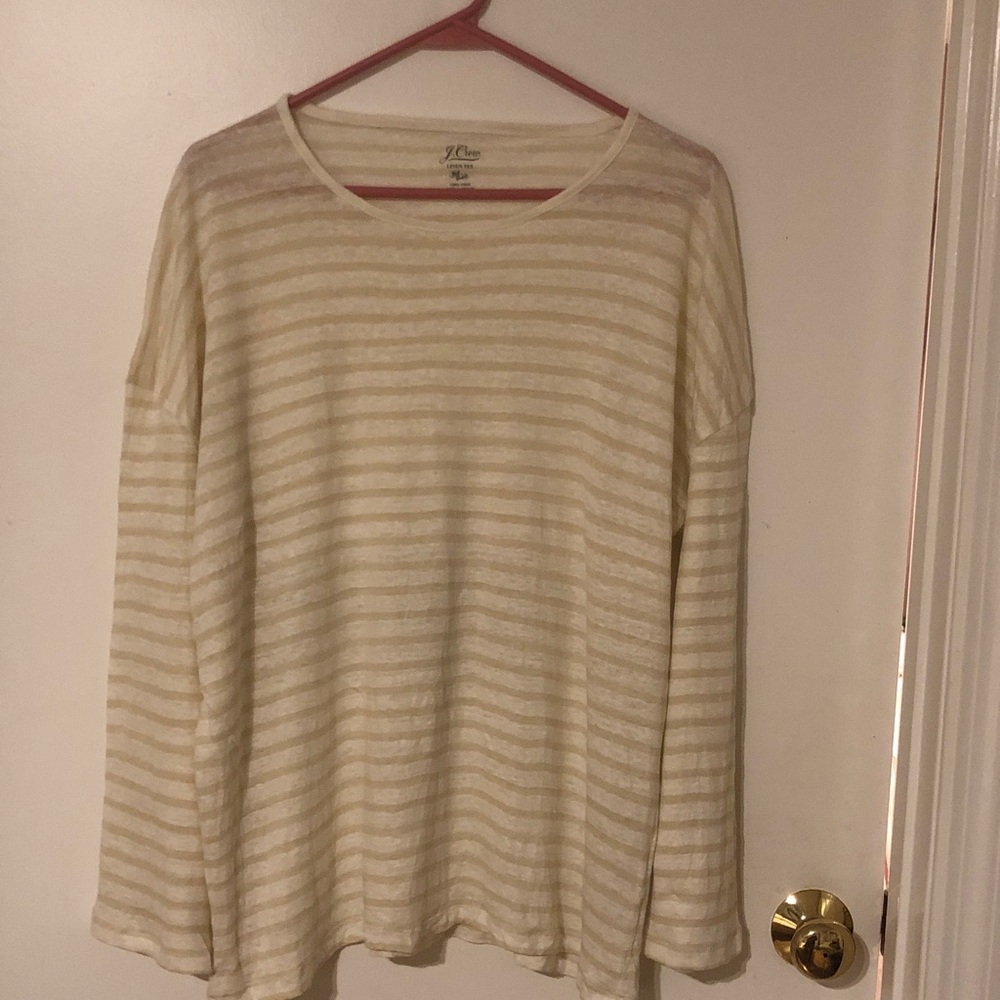 J. Crew Cream and Beige Striped Long Sleeve Tee